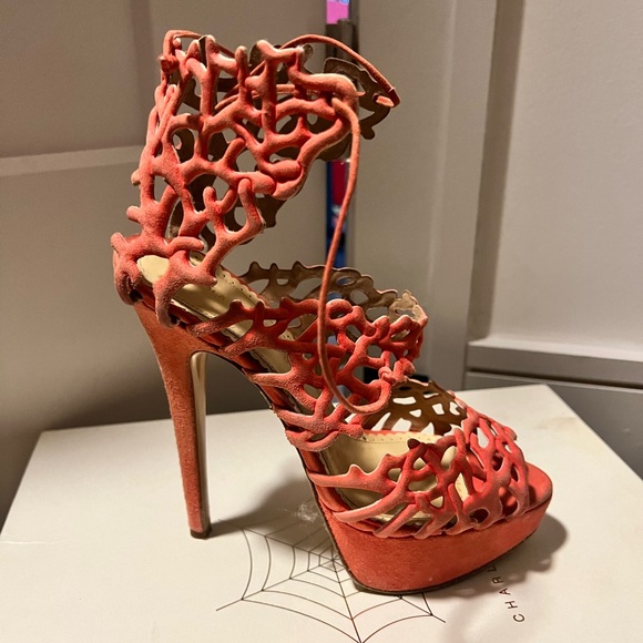 Charlotte Olympia Coral Laser Cut Suede Goodness Gracious Reef Platform Sandals - Picture 3 of 3